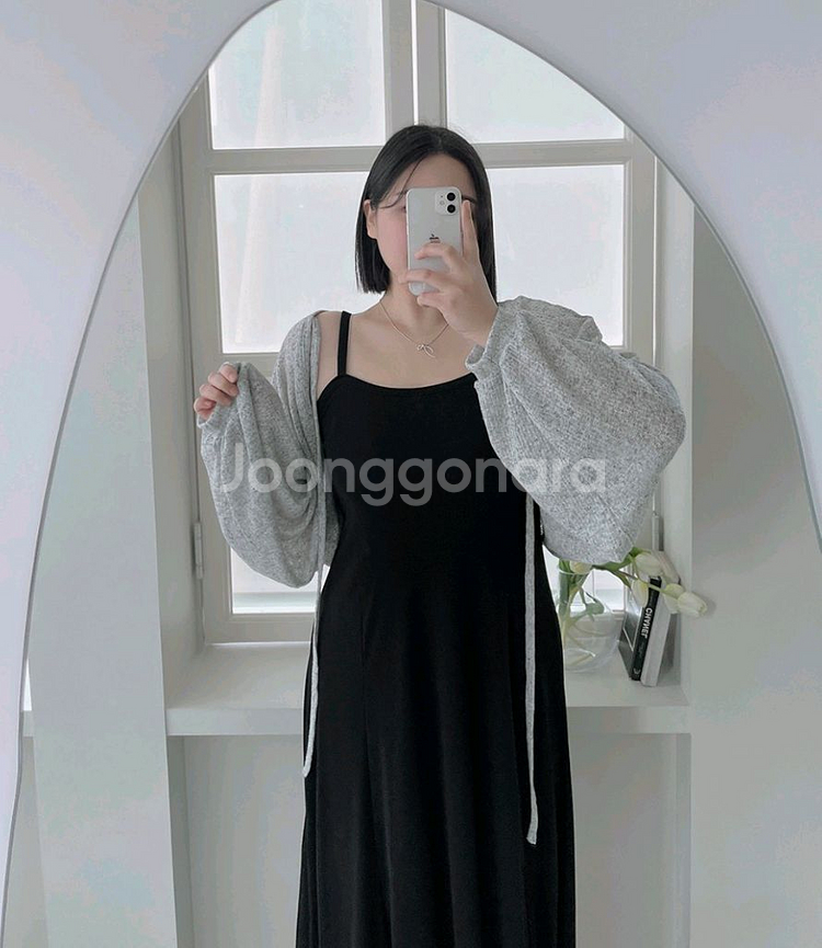 식스앤드 벨라 린넨 리본 볼레로 그레이--0