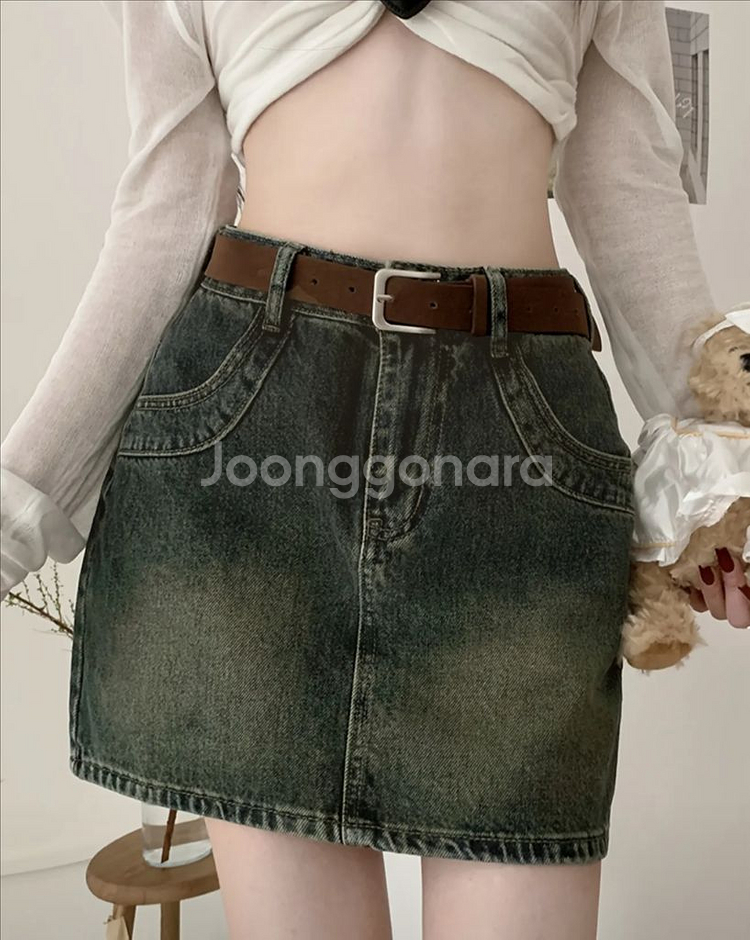 데님 미니 스커트 빈티지 스타일 (새상품)--2