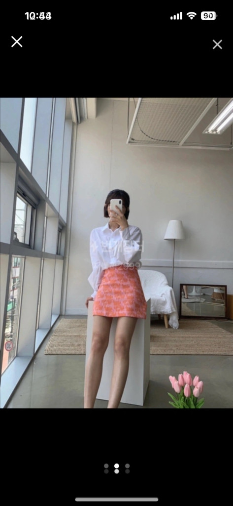 자가드 하이웨스트 미니 스커트--1