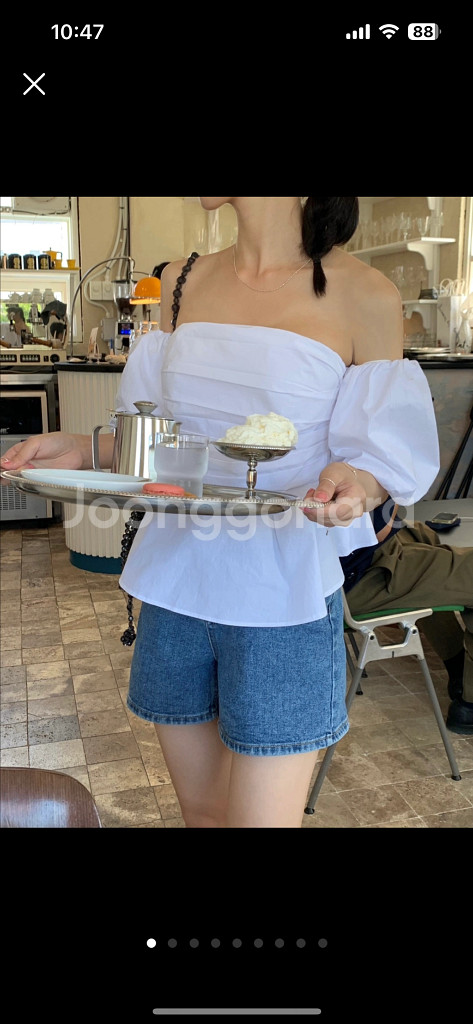 퍼프 오프숄더 블라우스--0