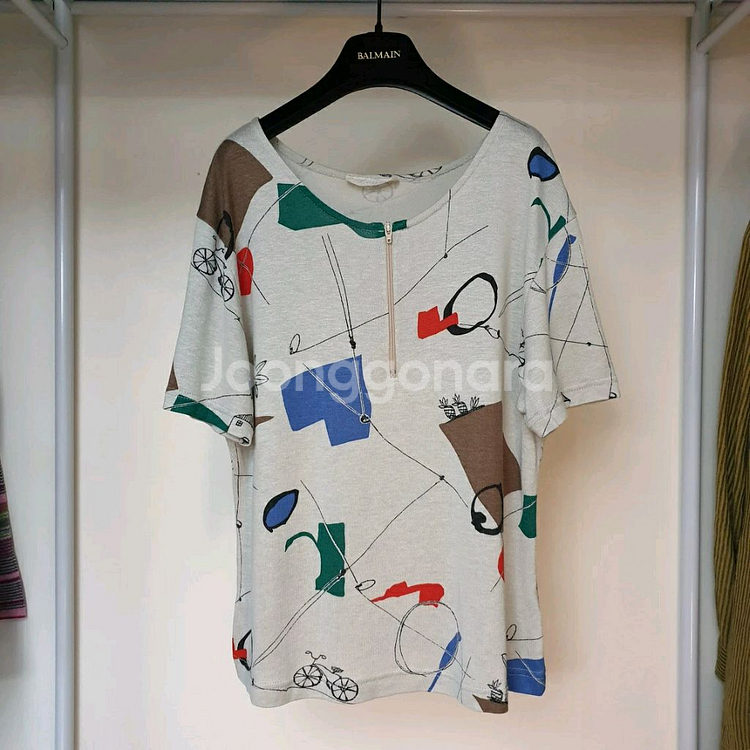 이태리 Laura 레이온린넨혼방 추상패턴 반집업 티셔츠--0
