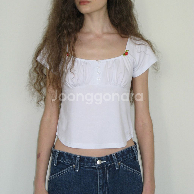 새상품 파르티멘토 우먼 플로럴 게더링 버튼 탑 화이트--0