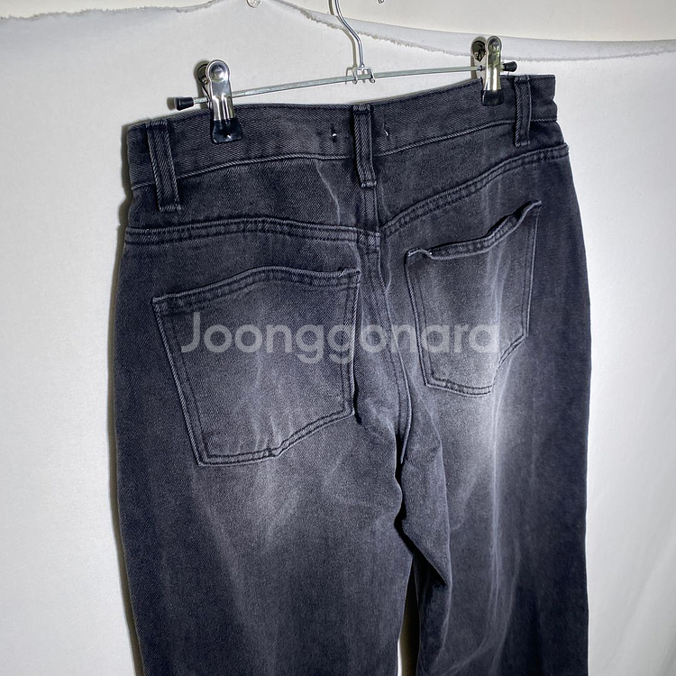 S)여성 흑청 와이드 스트레이트 데님 청바지--4