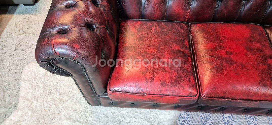 영국 오리지날 체스터필드 최고급 전체 천연가죽 3인소파--4
