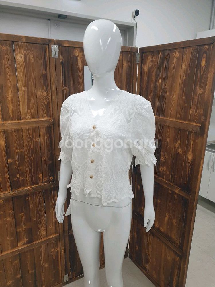 프렌치 빈티지 레이스 브이넥 블라우스 빅사이즈 펀칭3X--0