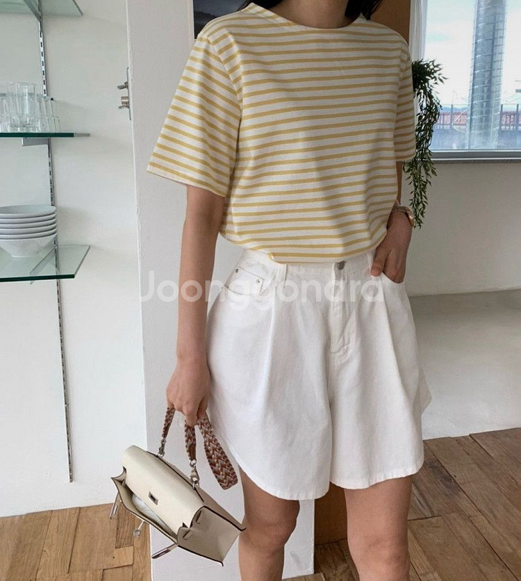 스트라이프 티셔츠 옐로우 새제품--0