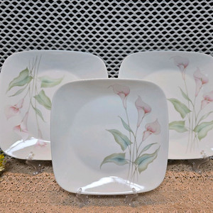 코렐 백합 사각접시 3점