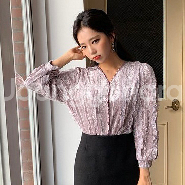 (새상품) 에이블리 레이스 벨벳 블라우스 보라 프리--0