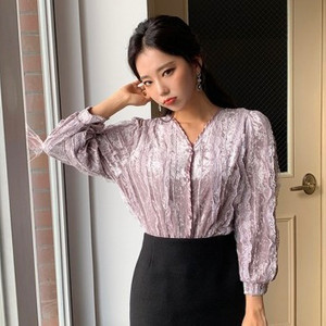 (새상품) 에이블리 레이스 벨벳 블라우스 보라 프리