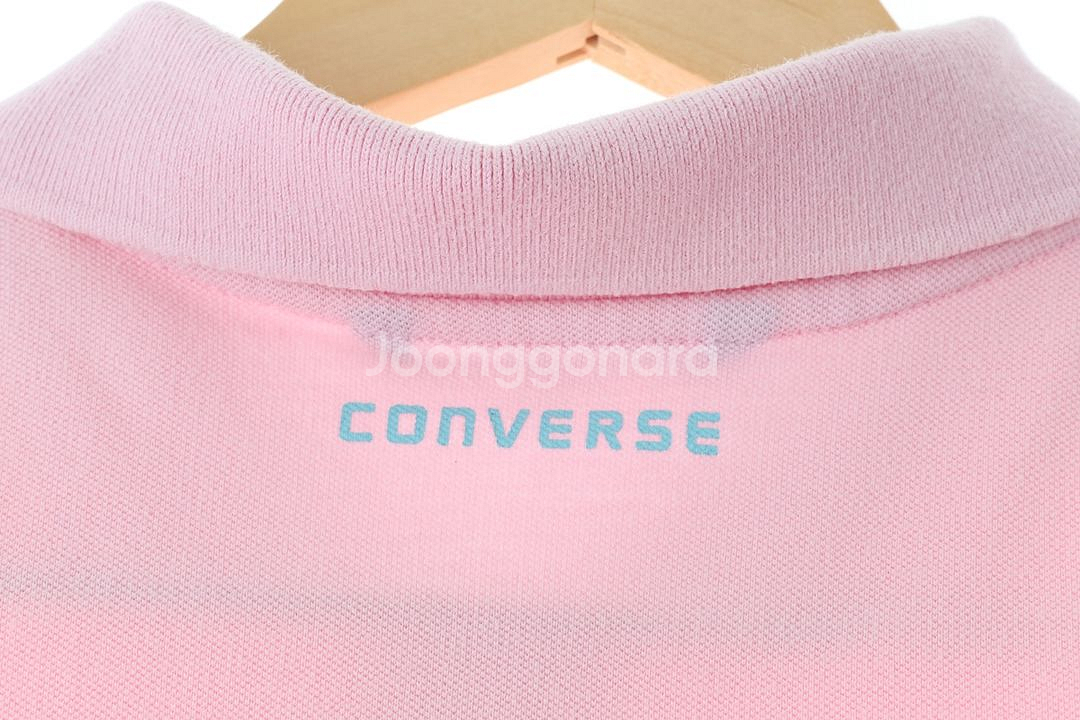 (L) 컨버스 반팔 카라 티셔츠 핑크 올드스쿨 무지--6