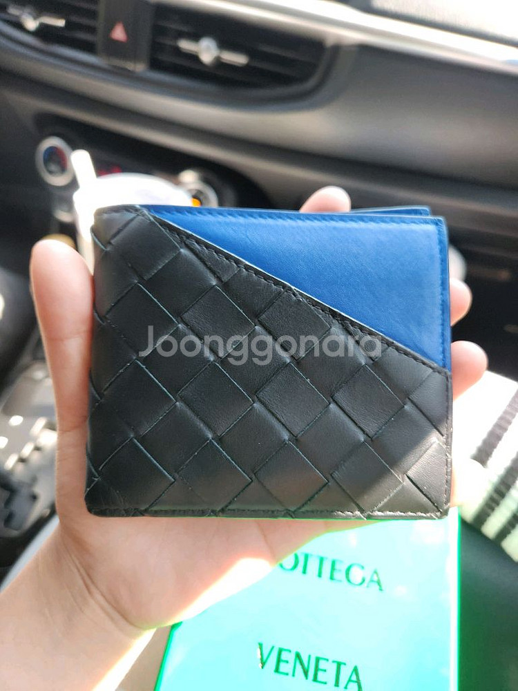 보테가베네타 인트레치아토 블랙 블루 남성 반지갑--4