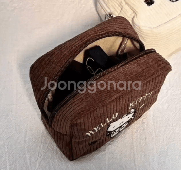 호피 키티 뽀글이 털 /골덴 파우치--3