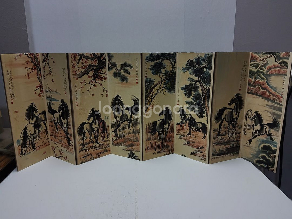골동 팔마도 병풍 책자 가로70cm세로28cm 할인처분--0
