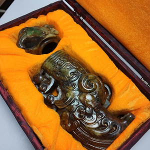 골동 천연 고옥 조각 앵무새 향로 단 높이24cm