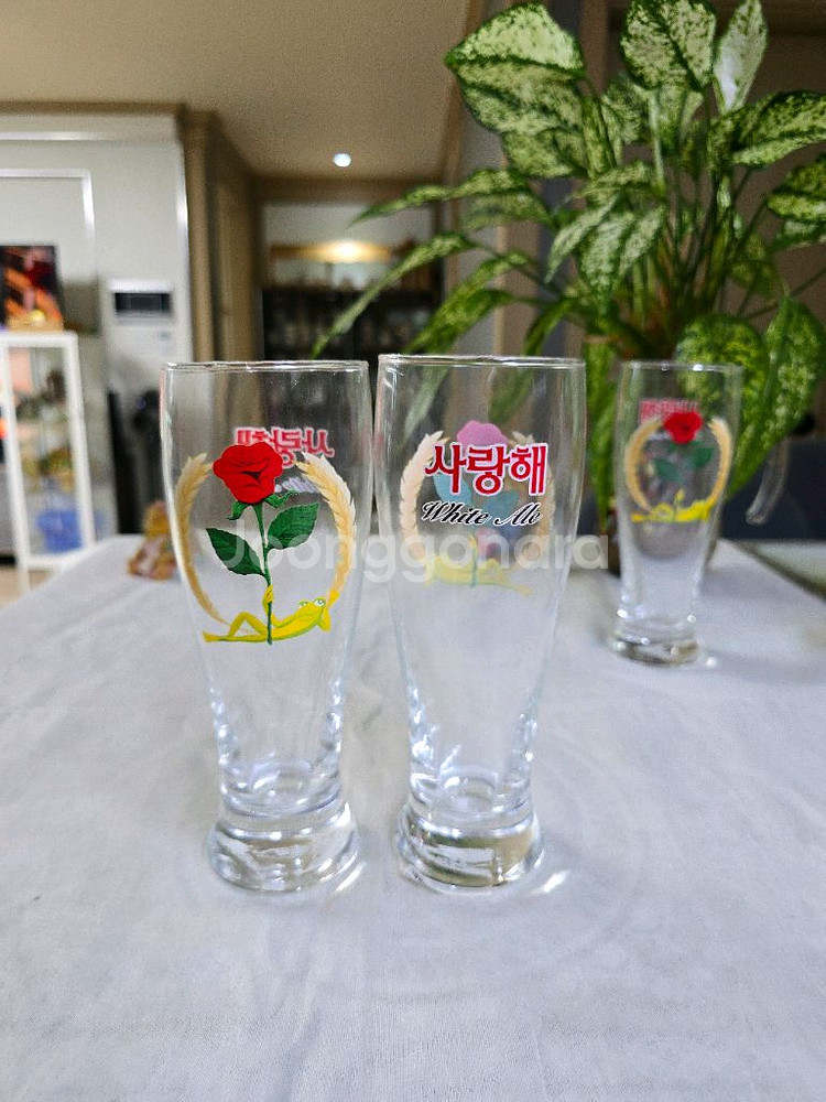 빈티지 레트로 사랑해 장미꽃 유리컵~*개당가--3
