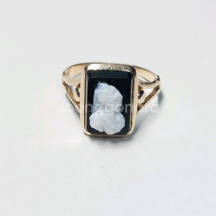 10K 로즈골드 & 오닉스 카메오 반지--1