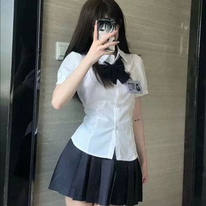 반팔 셔츠 백리본 셔링 프레피룩 스쿨룩 빈티지 에이블리