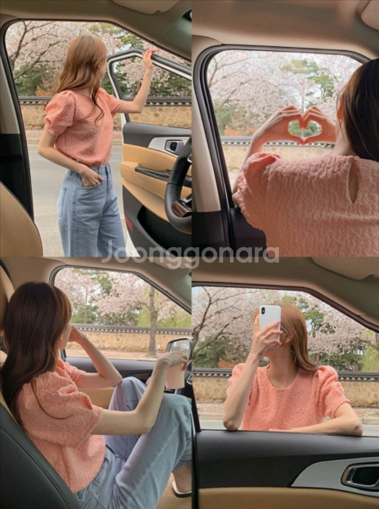 롤링 퍼프 반팔 블라우스--2
