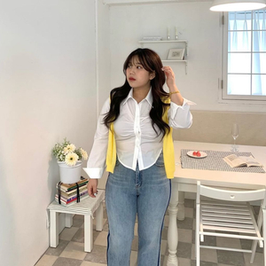 데이지투엘 프릴 슬림핏 크롭 셔링 셔츠 새상품