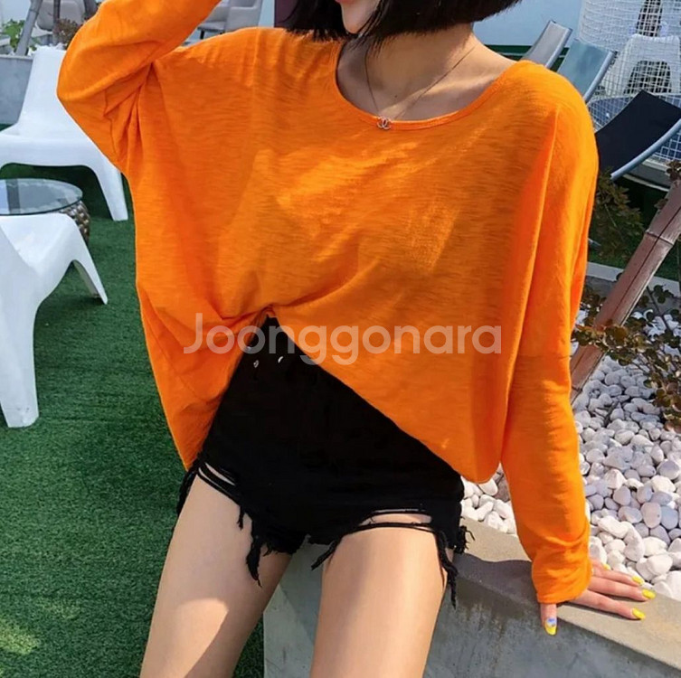 오렌지 백스트랩 루즈핏 티셔츠--3