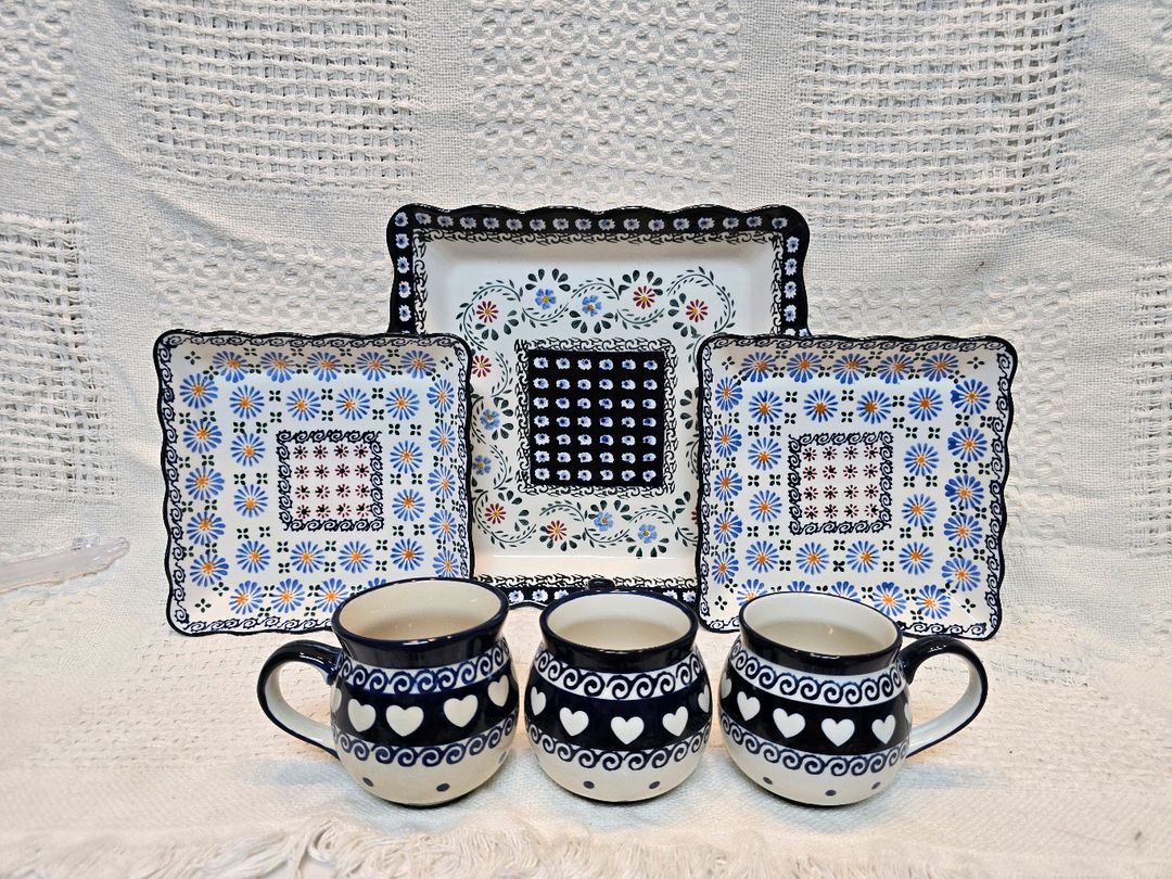 프라카 사각접시와 파뷔에 머그.미사용