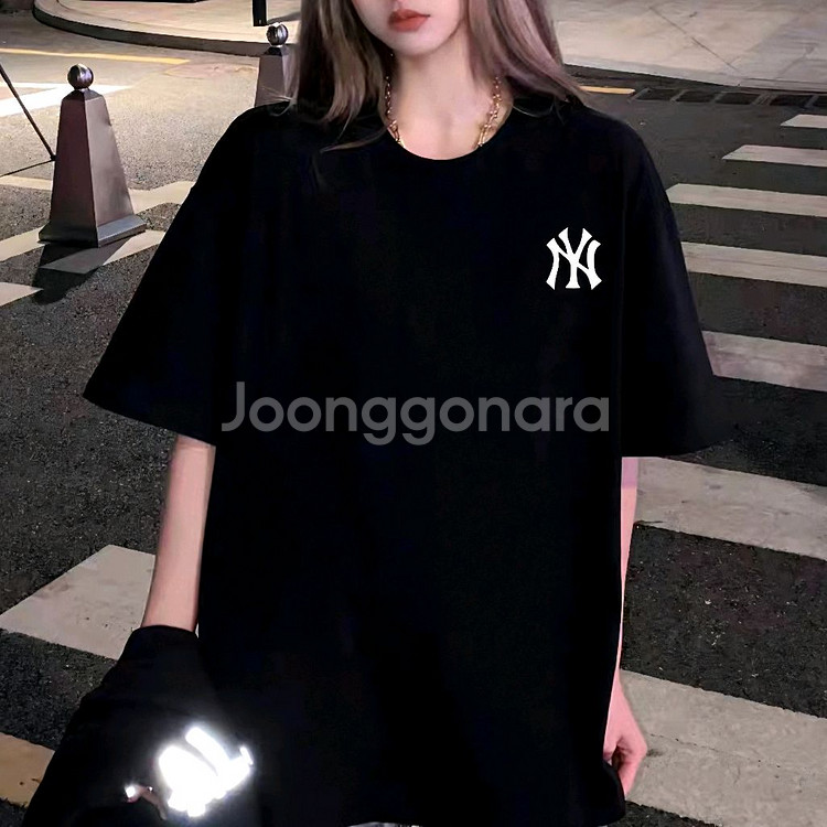 면티 100% MLB 빅사이즈 티셔츠 남여공용 블랙--1
