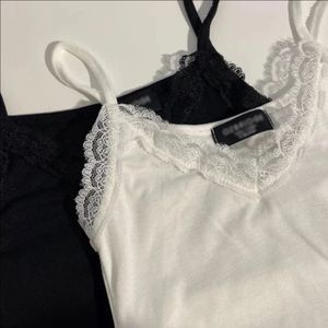 에이블리 스판 레이스 레이어드 민소매 검정 끈 나시