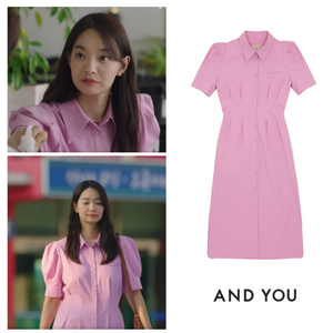 앤유 핑크 셔츠 원피스 새상품_노란색