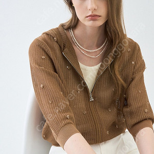 랑방 니트 비딩 점퍼