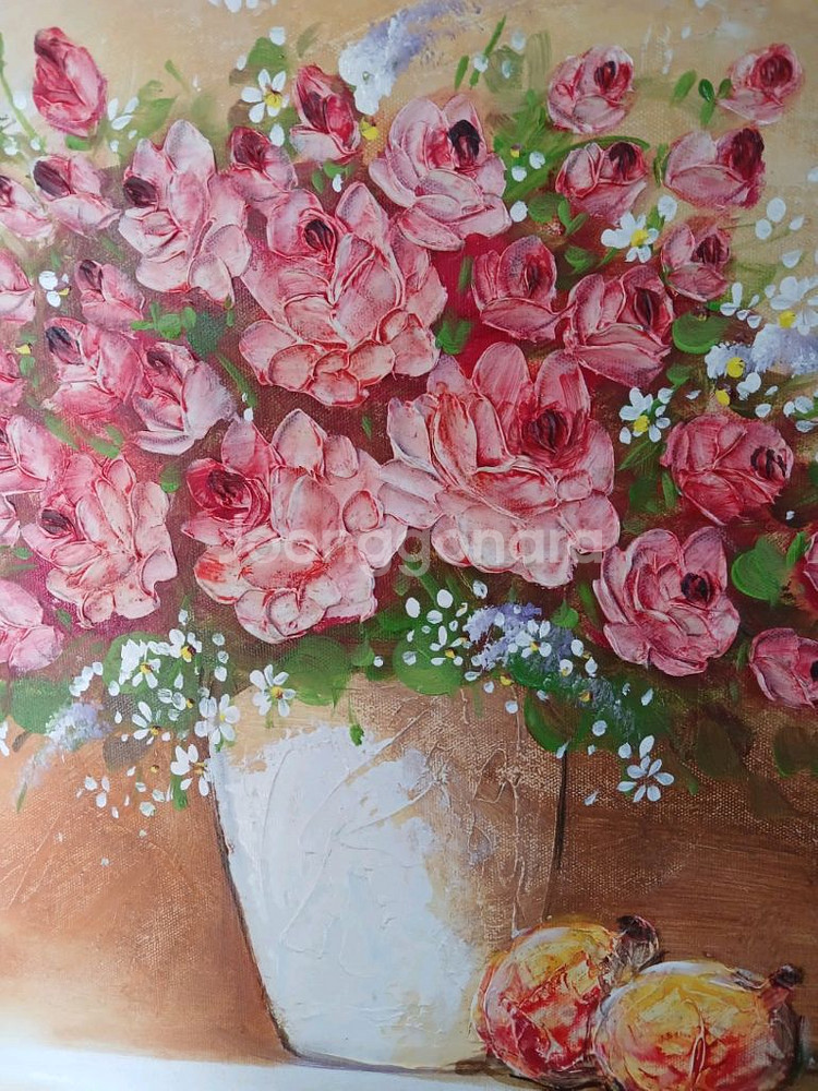 장미와 안계꽃 석류 정물 유화 앤틱 인테리어--1