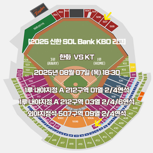 8/7 한화이글스 KT 목요일 1루 내야지정A 외야지정
