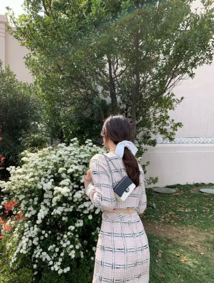 서쿠키 블랙앤핑크 체크 트위드 셋업 자켓 스커트 이미지