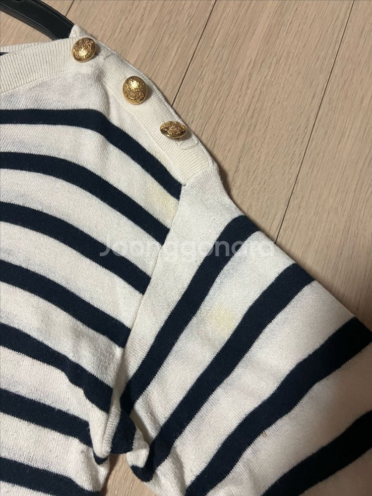 폴로 로렌 랄프로렌 금장버튼 스트라이프 보트넥 니트 티--4