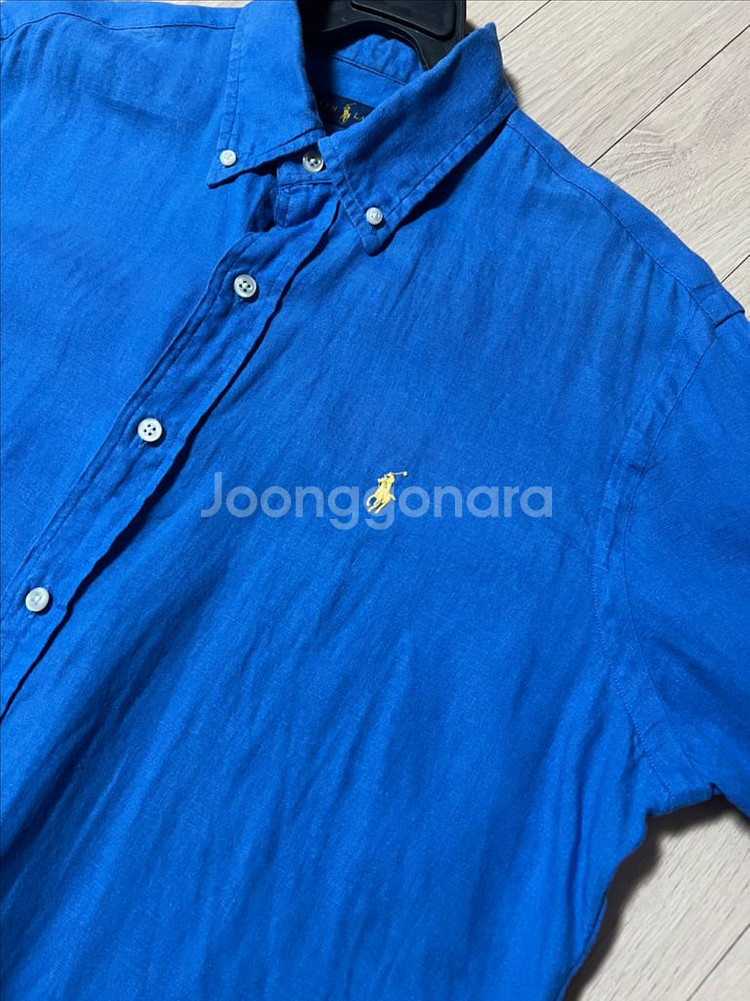 폴로 랄프로렌 린넨100% 블루 셔츠 옐로우포니--3