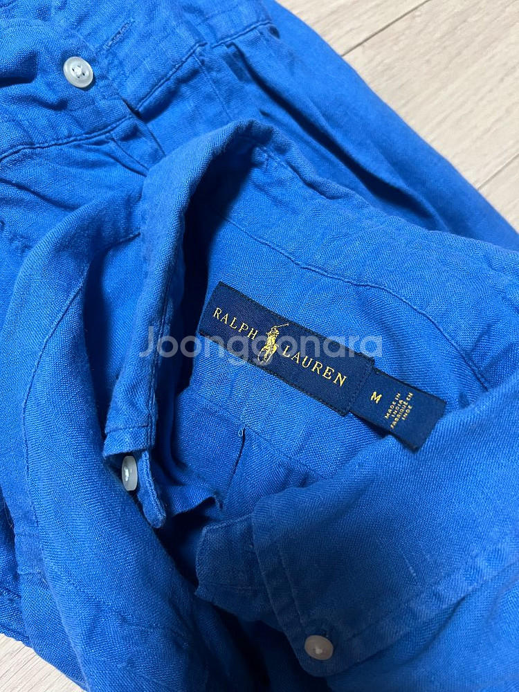 폴로 랄프로렌 린넨100% 블루 셔츠 옐로우포니--6