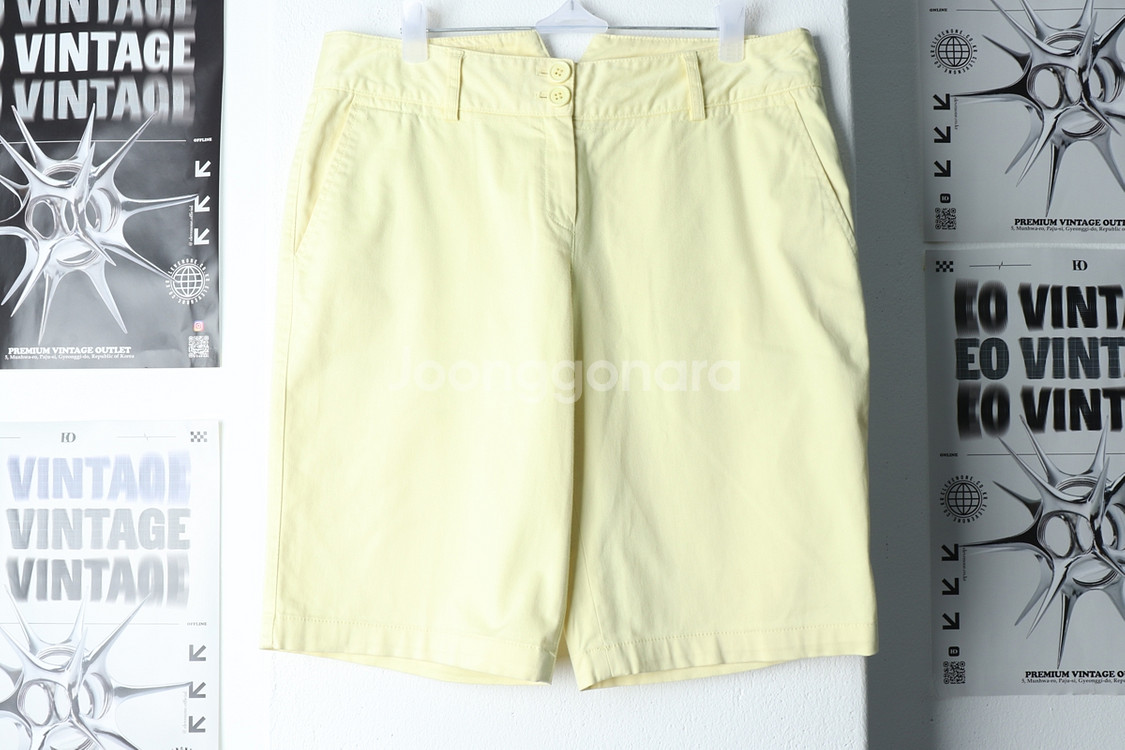 W(L-XL) 라코스테 반바지 팬츠 노랑 면 올드스쿨--1
