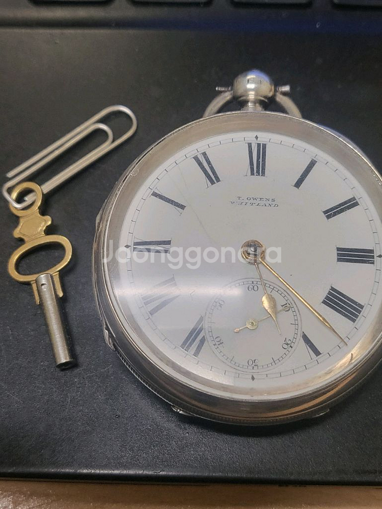 태엽방식의 1887년 은으로만든 오웬스 회중시계--0