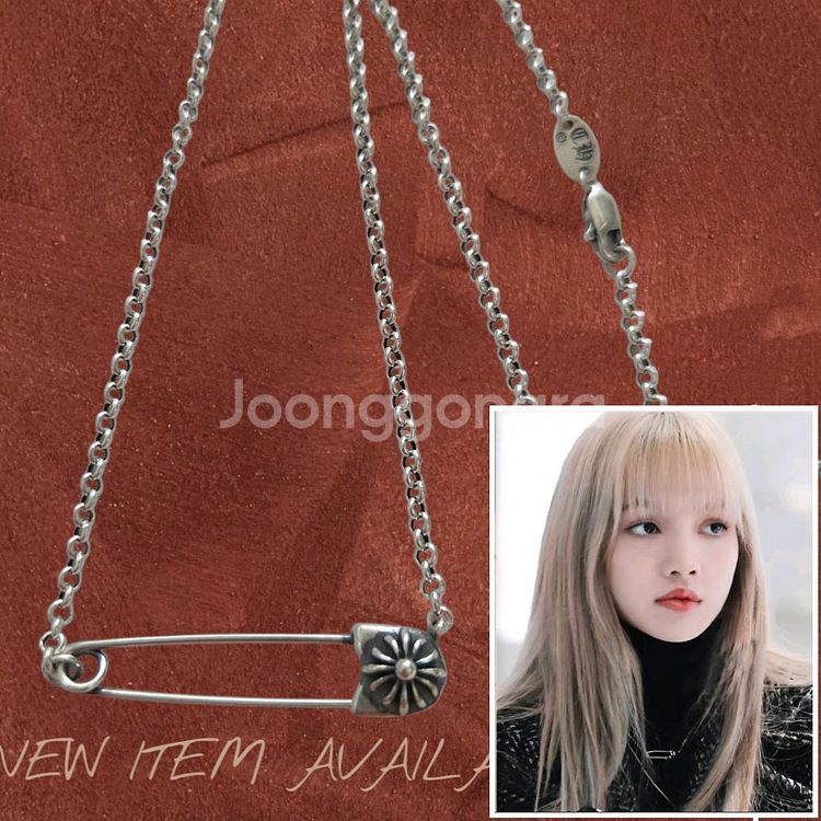 925 순은 세이프티핀 목걸이 실버 옷핀 연예인 목걸이--0