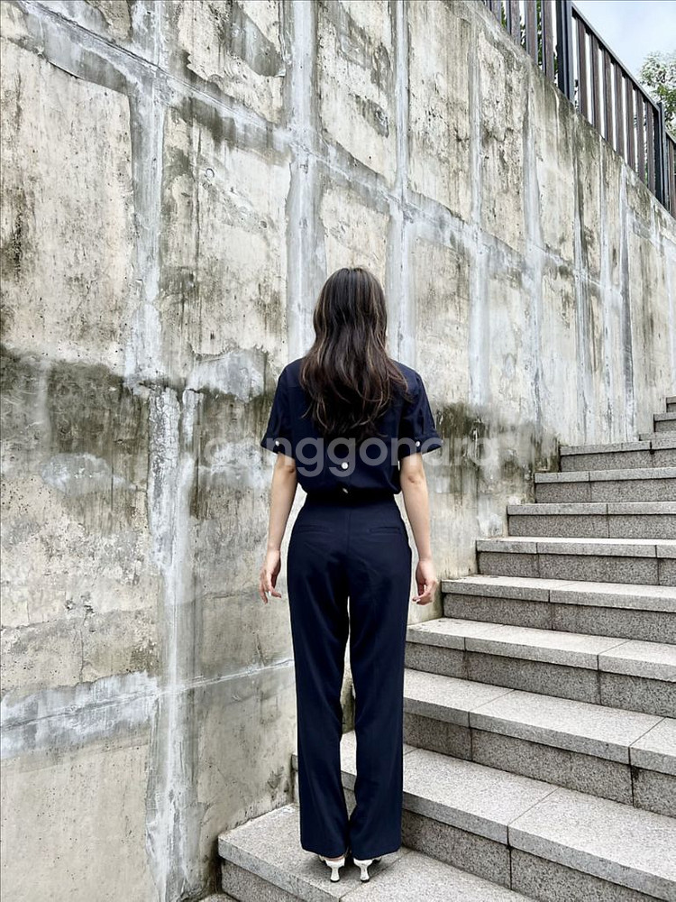 뒷단추 트임셔츠 네이비 단추 카라 반팔 셔츠 블라우스--4