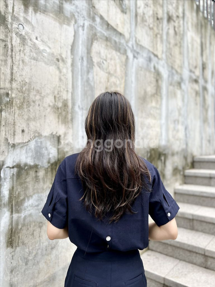 뒷단추 트임셔츠 네이비 단추 카라 반팔 셔츠 블라우스--7