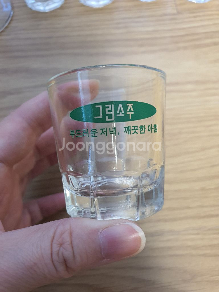 무료배송 새것/ 빈티지 그린 소주잔6개, 와인잔1개--0