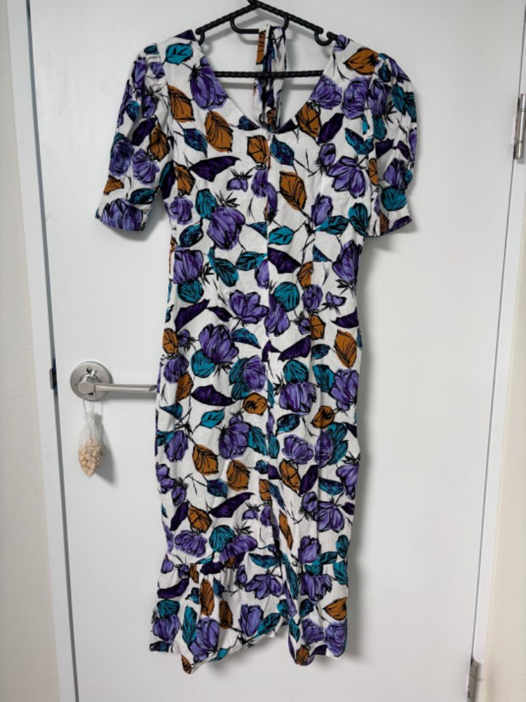 에이블리 브이넥 라이 린넨 페미닌 플라워 롱 원피스--3