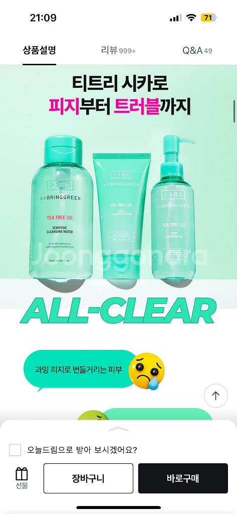 브링그린 티트리 시카 딥 클렌징폼 새상품--3