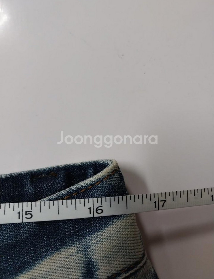 32)지프 가죽패치 워싱 스판 일자청바지--7