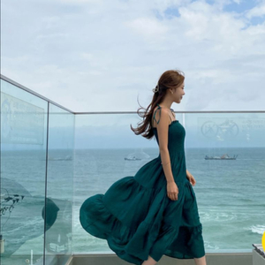 다크그린 스모크밴딩 비치원피스 새제픔