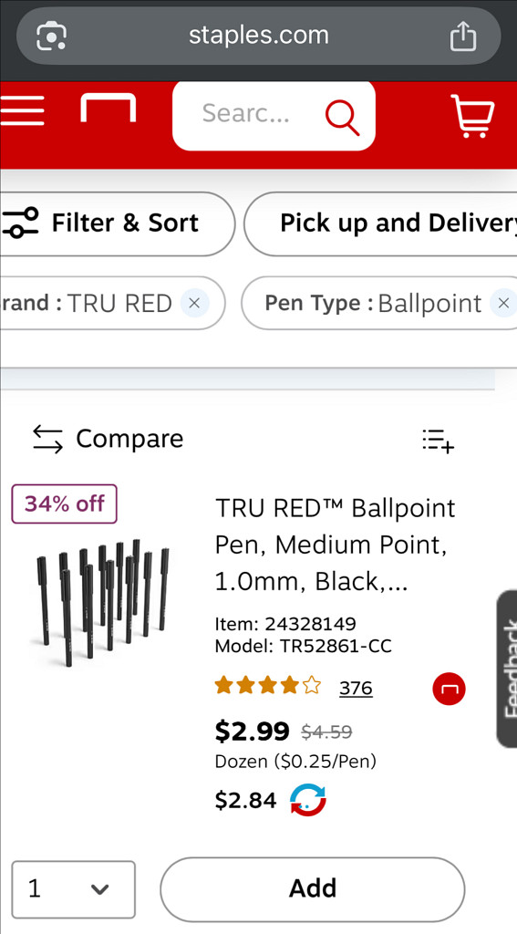 TRU RED 검정 볼펜 세트 1.0mm--3