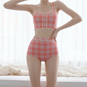 비키니밴더 체크버튼 하이웨스트 비키니