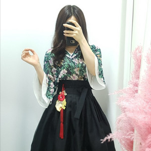 쉬폰 한복블라우스 블루블랙 새제품