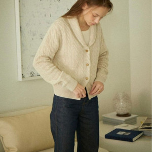 시엔느 다이앤 빈티지 울 니트 꽈배기 숄 가디건