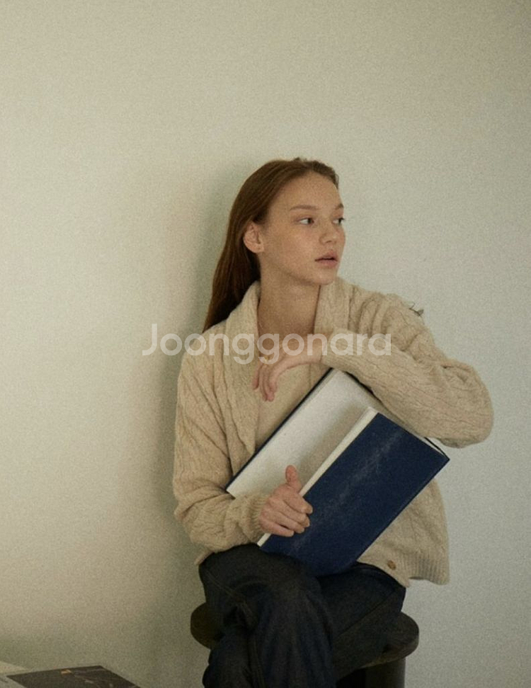 시엔느 다이앤 빈티지 울 니트 꽈배기 숄 가디건--3